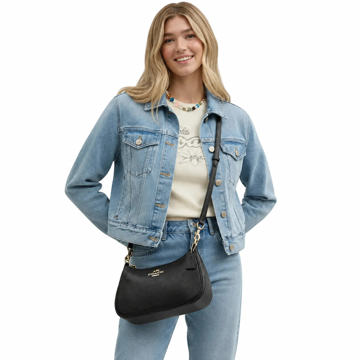 Teri Shoulder Bag In Signature Canvas- Gold/Black